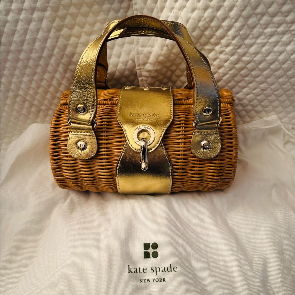 SOLD - Kate Spade Gold and Tan Satchel with Woven Design - No Longer Available